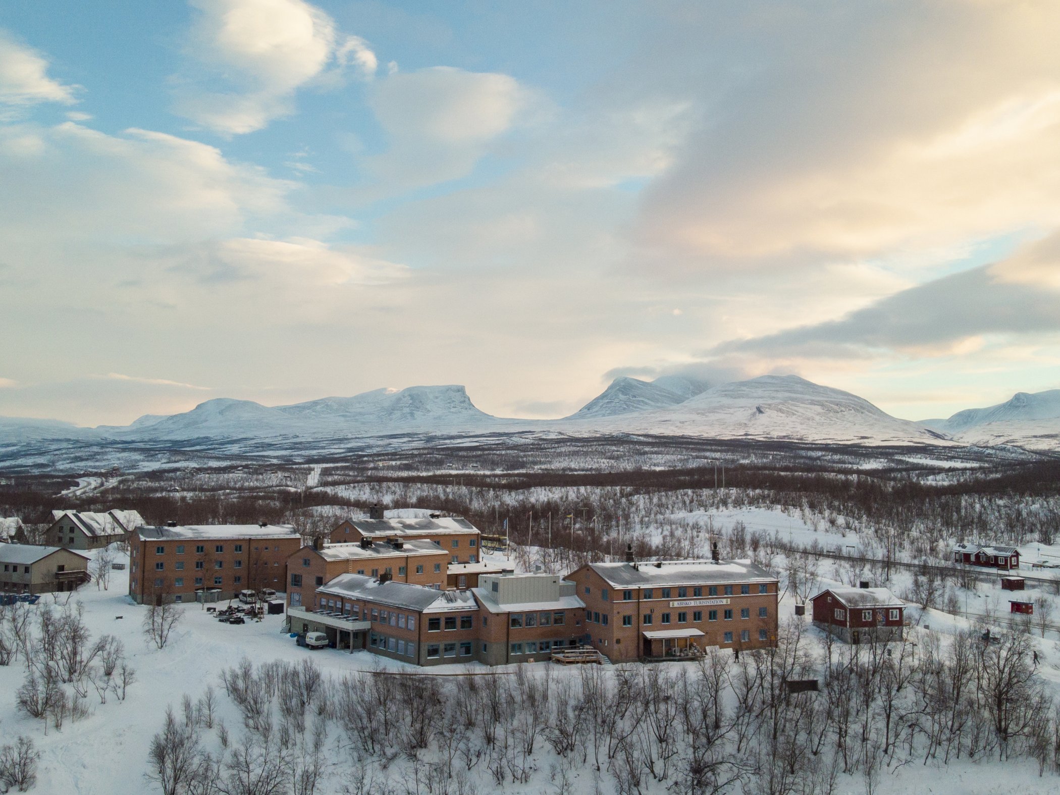 A mountain station from above in winter