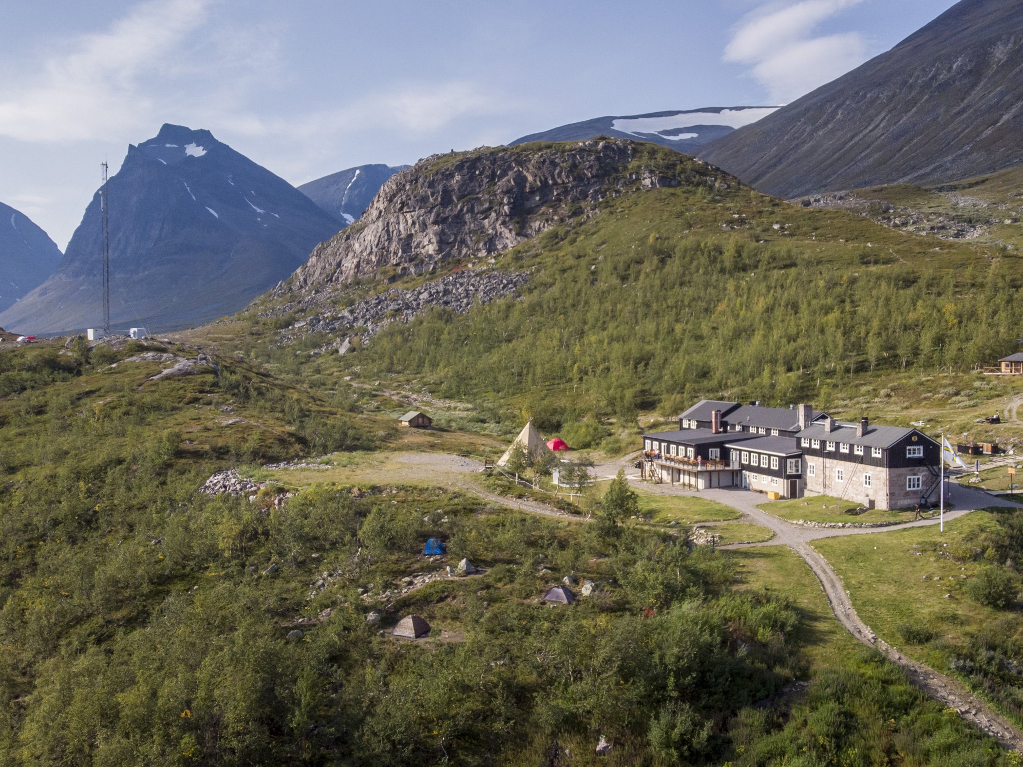 Aerial view of STF Kebnekaise Mountain station.